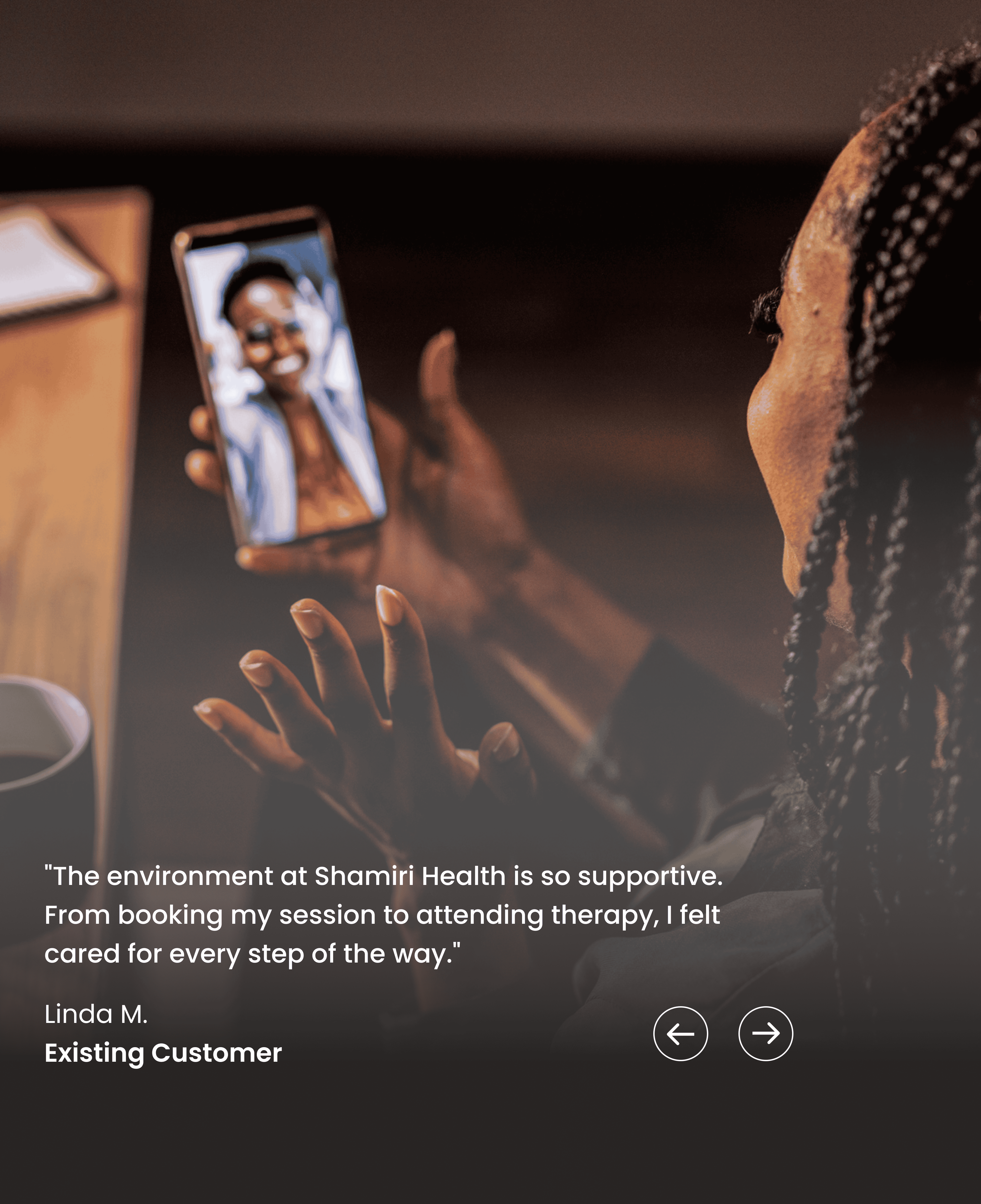 User using the app and a testimonial